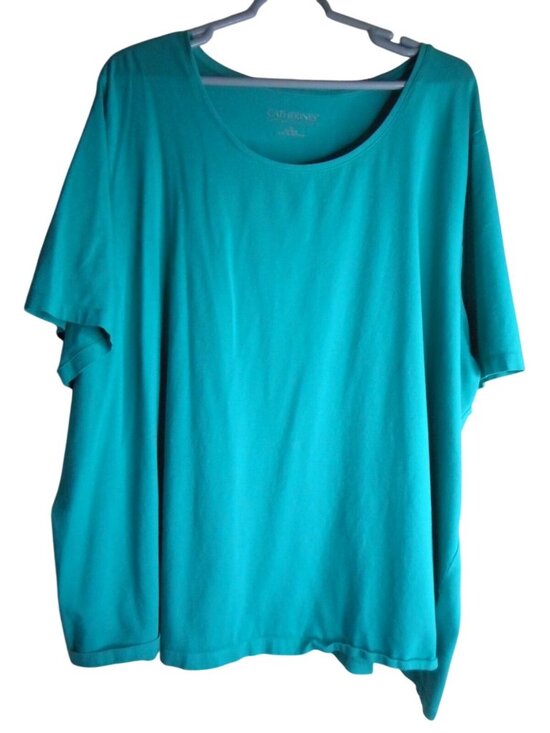 Catherines Tops - Catherines Size 3x  26/28 W Solid teal knit shirt short sleeve Suprema